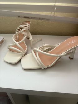 White Wrap Around Kitten Heels