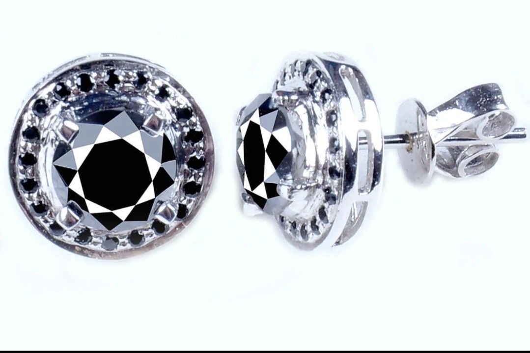 5.22 Ct Black Moissanite Diamond Round 925 Sterling Silver Earrings