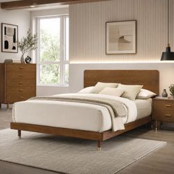 Walnut Finish Mid Century Modern Platform Bed Eastern King Full Queen Twin Cama Matrimonial Individual Venta Furniture Sale