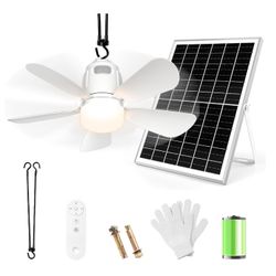 New  Super Solar Ceiling Fan Light, 20000mAh Portable Gazebo fan with 30W Solar Powered Fan with Remote Control, Outdoor Ceiling Fan with Light for Pa