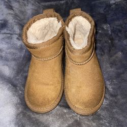 BearPaw Kids Shearling Boots 9 Leather Boy Girl Suede Brown Ankle
