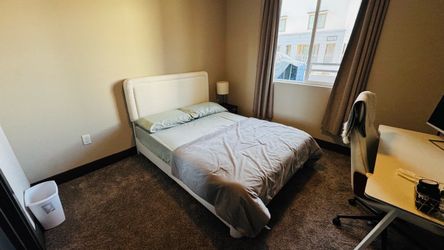 White Upholstered Bed Frame with Headboard