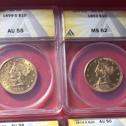 1899 S & 1893 $10 Gold Liberties Full Eagles ANACS Graded ! 