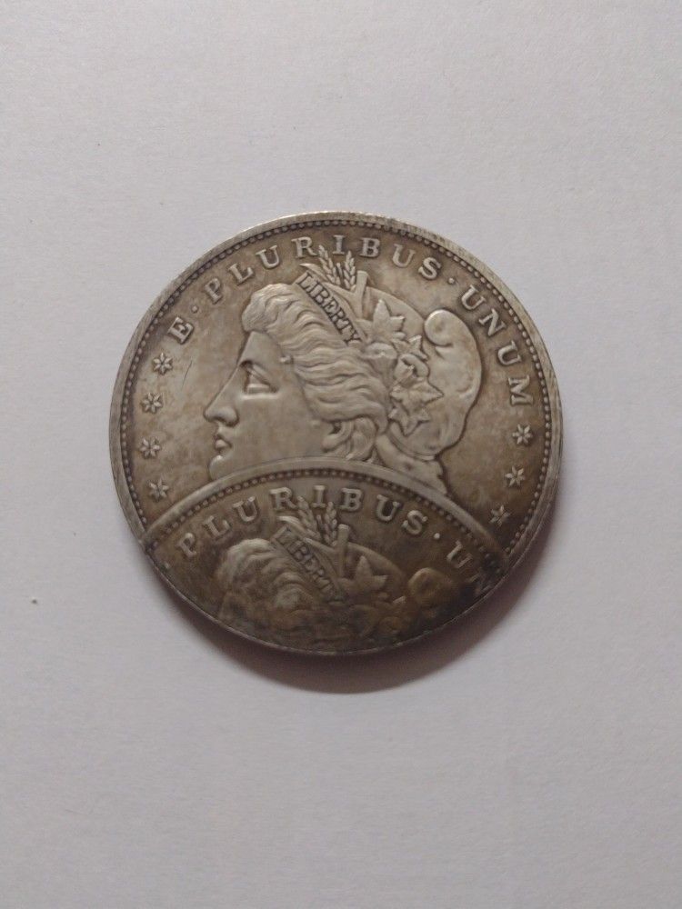 GREAT RARE ART SOUVENIR ERROR DOUBLE PRESS MORGAN ONE DOLLAR**BRASS & SILVER COVER**21GR/38.1X2.4MM**