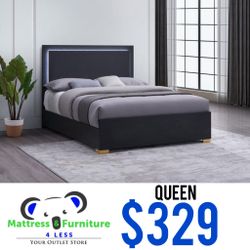 Marceline Wood Queen LED Panel Bed Black