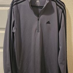 Adidas Shirt Men's Medium Grey Clima 365 3-Stripes Pullover Quarter Zip Long Sleeve - Used Like New