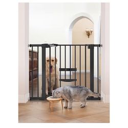 BABELIO New Version Baby Gate with Cat Door Adjustable, 29-40" Metal Pet Door Pressure Mounted