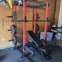 Gym Power Rack Bumper Weights Bar Bench 