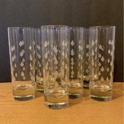 Set Of 7 Courvoisier Tall 6" Etched Glass Highball Cocktail CV Cognac Made in France