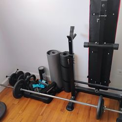 Steel weights and a fold up weight bench