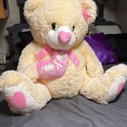 32” White And Pink Teddy Bear With Heart