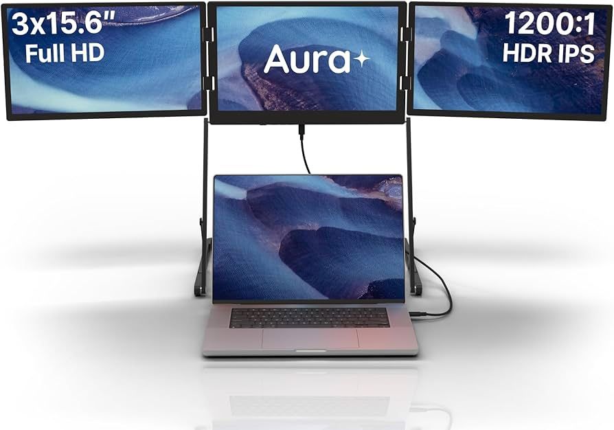 New And Well Packaged Triple Aero 15.6” Pro Max | Premium Triple Portable Monitor Extender | Full Aluminum | Quad Screens | 3×15.6” FHD 1080P HDR IPS 