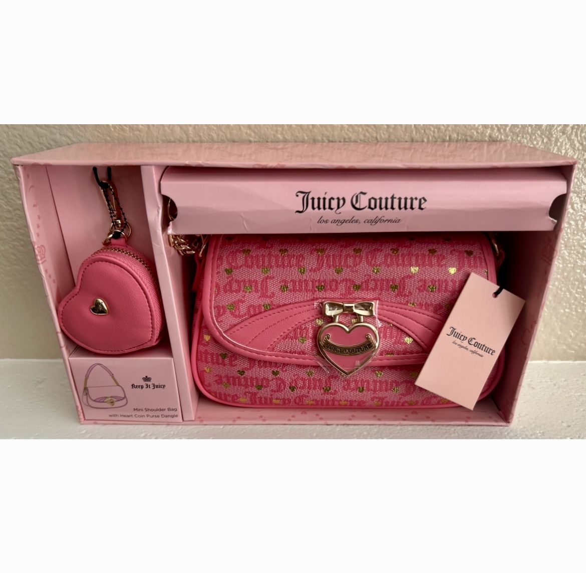 Juicy Couture Pink Lemonade Mini Shoulder Bag With Heart Coin Purse RARE