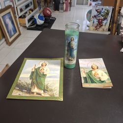 "NEW " Saint Jude Devotional Candle With Saint Jude Photo On Easel Stand & Prayer Book - The Patron Saint Of Desperate And Lost Causes