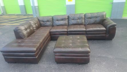 Free delivery Real Leather Sectional + Storage Ottoman