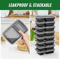 Meal Prep Containers 50 Count 2 Compartment with Lids 32 Ounce