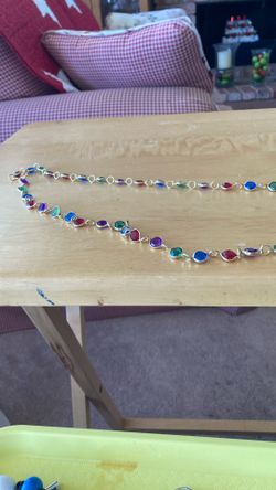 Multi Color 28” Long Necklace In Gold tone