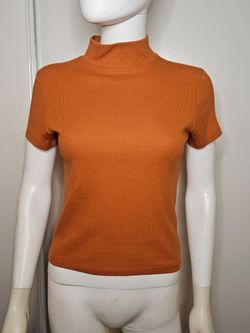 Maeva By Anthropologie Short Sleeve Ribbed Mock Neck Top in Rust Orange Size S