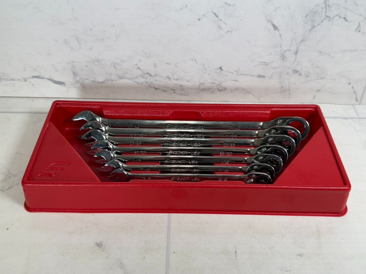 Snap-On SOXRR707A SAE 7-Piece Ratcheting Combo Wrench Set Polished Chrome (A1G009594)