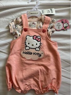 Hello Kitty Peach Shortalls Bodysuit 2 Piece Set Size 3Months