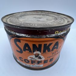 Vintage Orange Sanka Coffee Tin Can "Lets You Sleep" "97 % Caffein-Free"