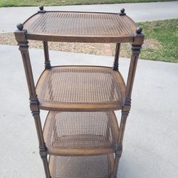 Antique Brandt 4 Tier Mahogony Table Cart with Wicker shelves 