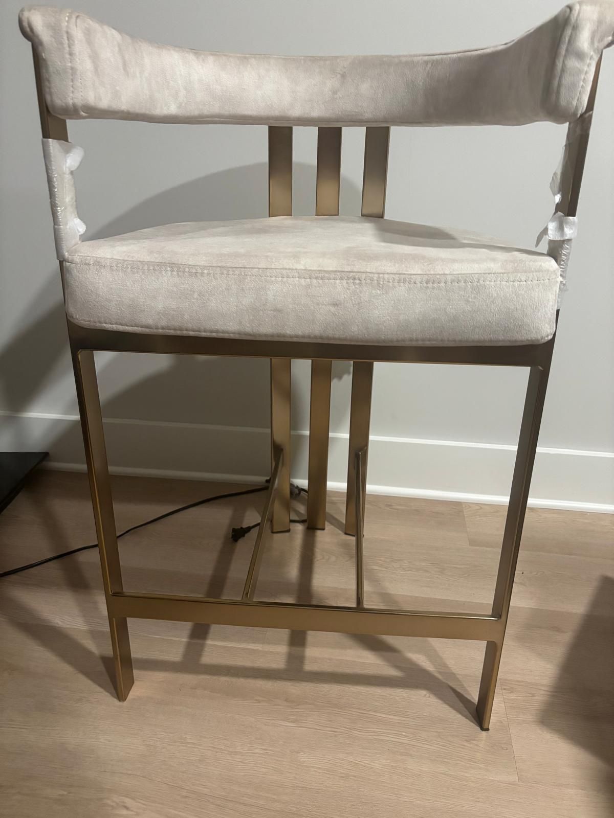 Modern Velvet Bar Stool with Gold Metal Frame