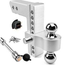 Adjustable Trailer Hitch - Tlvuvmo Aluminum Drop Hitch (Fits 2.5'' Receiver), 8 Inch Drop/Rise, 18,500 LBS GTW Heavy Duty Truck Hitch, (2'' & 2-5/16''