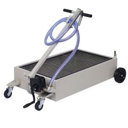 20 Gallon Oil Drain Pan Low Profile Dolly with Manual Pump Hose +Wheels 