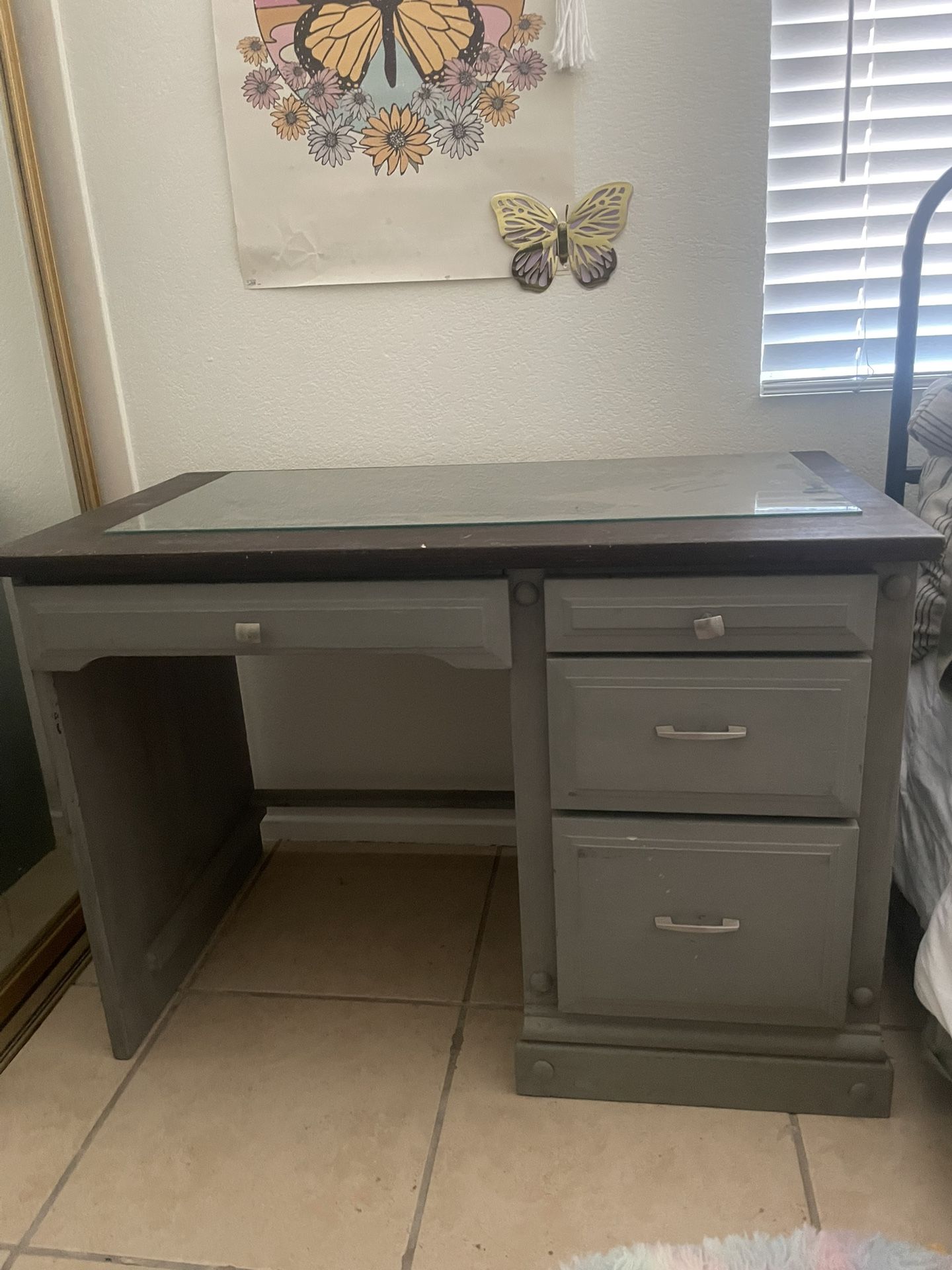Wooden Desk & Desk Chair With Wheels $100