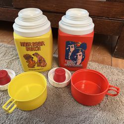 Vintage Hair Bear Bunch and Hardy Boys Plastic Thermoses