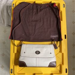 Original Coach Leather White and Brown Bag