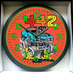 442 Oldsmobile Muscle Car Garage Shop Glow In The Dark Wall Clock New!