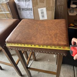 Bar Stools Set of 2, 29.5" Saddle-Shaped Kitchen Stools, PU Leather Bar Height Saddle Stools w/Footrests, Rubberwood Frame Upholstered Barstools for K