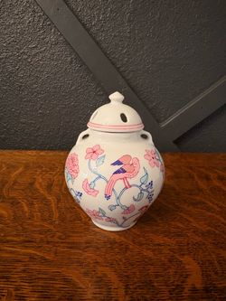 White Ceramic Ginger Jar with Bird Floral Design
