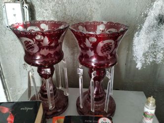This pair of Egermann Bohemian Ruby Glass Lustres