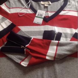 New Authentic MICHAEL KORS Multicolored Striped Sweater Dress Size L, Retail : $150.00+Tax 