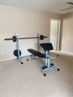 Adjustable Weight Bench with Squat Rack, Barbell & Weights