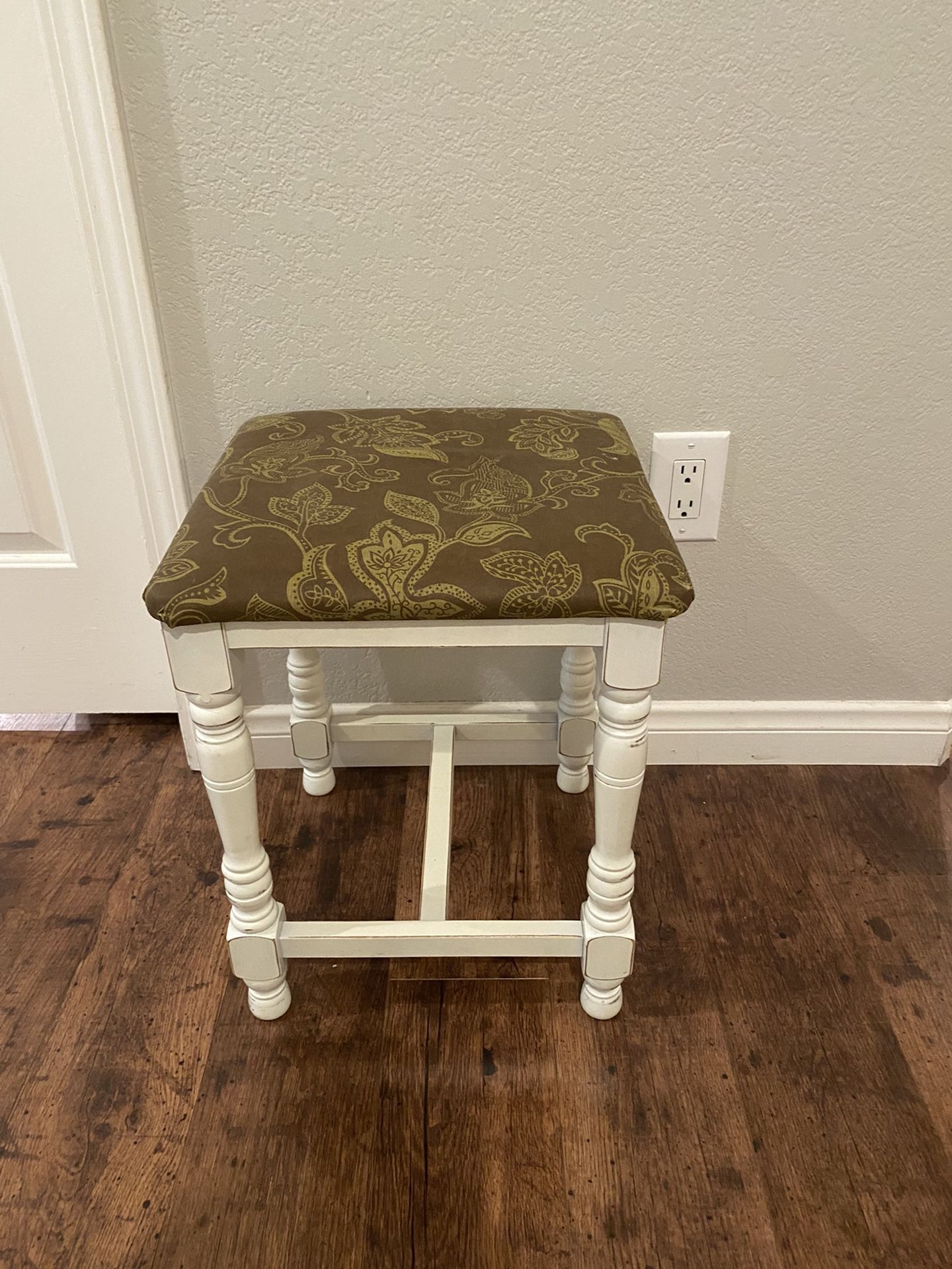 White Wooden Stool- Fabric Top