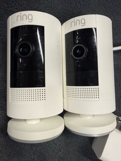 2 Ring Stick Up Cameras – White with Power Adapters & Stands