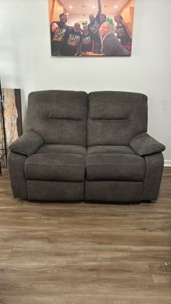 Dark Gray Fabric Reclining Loveseat and Couch
