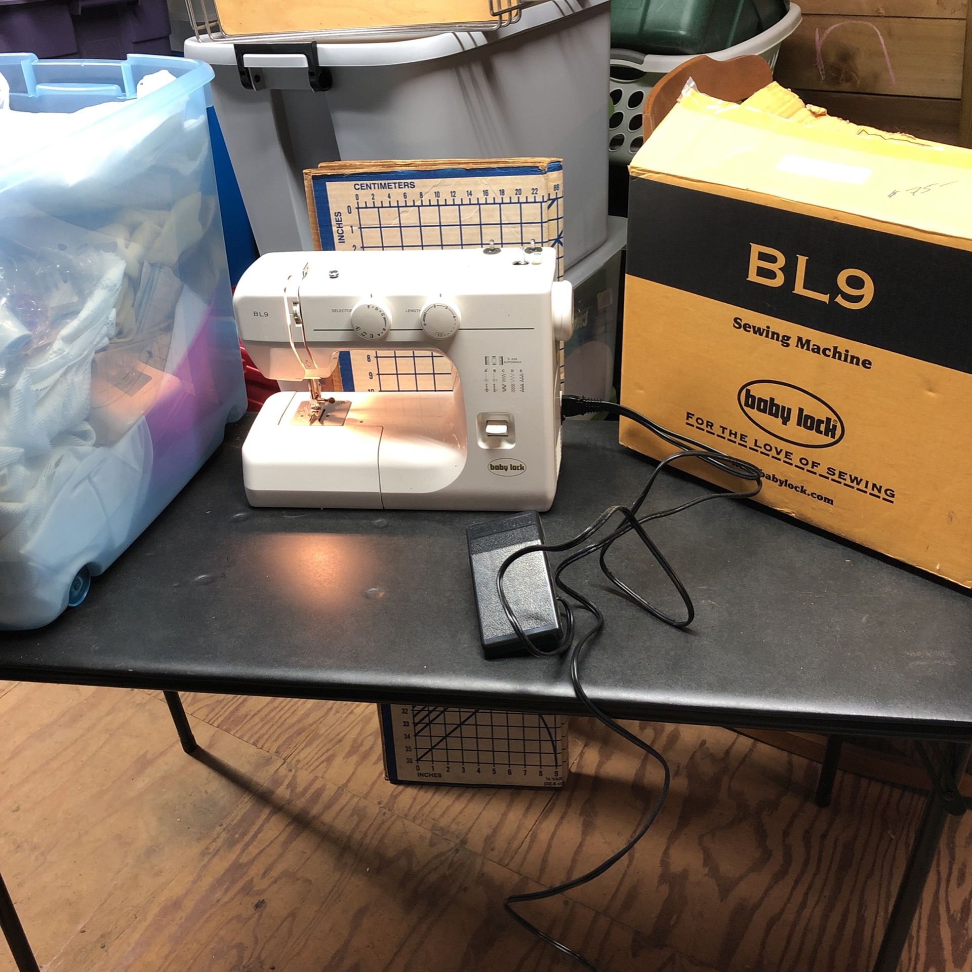 Sewing Machine And Stuff Baby Lock BL9 And A Bin Full Of Stuff