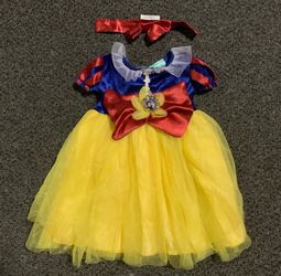 New Disney Baby girl 12/18 month Snow White shimmery dress costume and bow headband