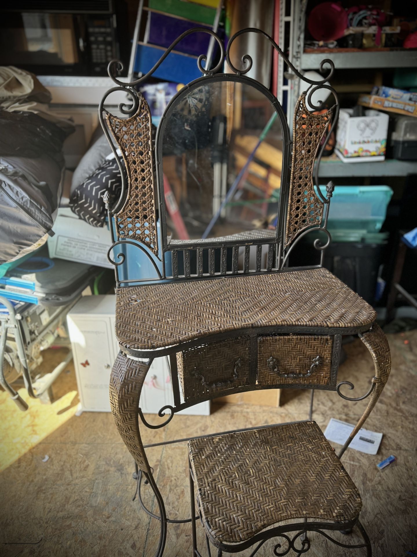 Wicker And Wrought Iron Vanity