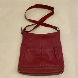 The Sak Lucia Red Leather Purse Crossbody Strap Zipper Bag 11 x 11 in