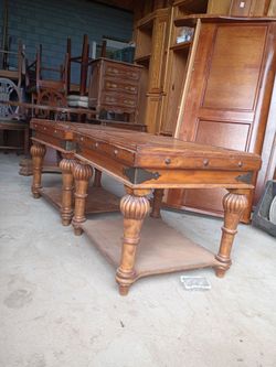 Mediterranean-style two-tier square end tables