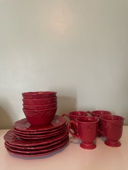 16-Pc Chris Madden JCP Home "Montalira Red" Dinnerware Set - Service for 4