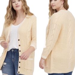 Torrid Buttercream Chunky Cable Knit Cardigan Sweater - Size 2X