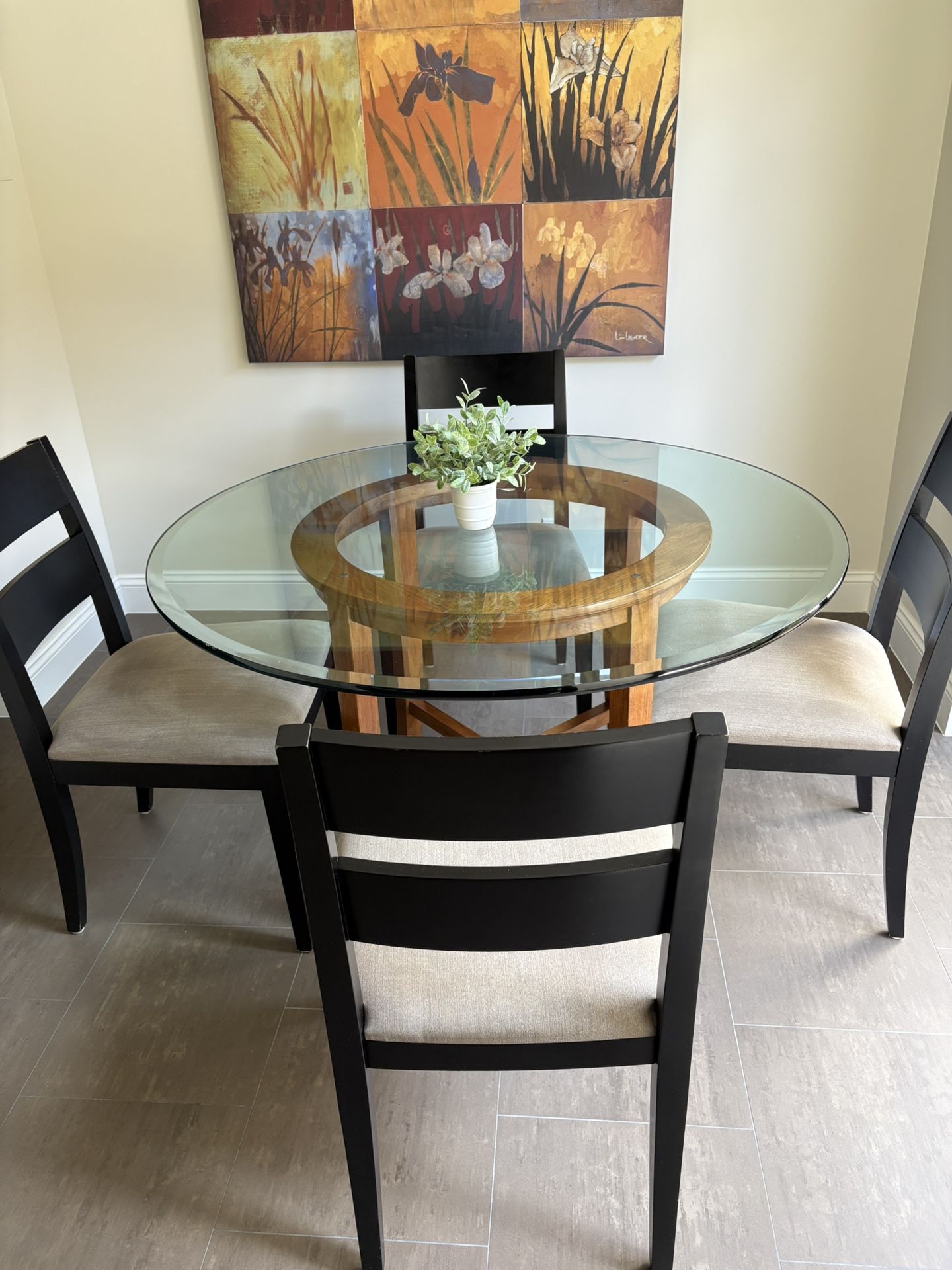 π₯ Priced to Move! Crate & Barrel Dining Table + 4 Chairs β Custom Glass Top π₯