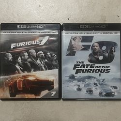 Fast And The Furious, Seven And Eight 4K Blu-Ray Dvds